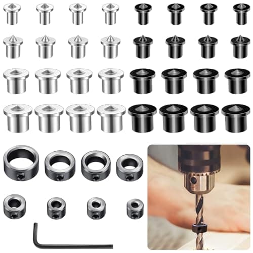 XTUDOU® 32 Pièces Centreur Tourillon, Pointe de Centrage Tourillon avec 8 Butée de Profondeur de Perçage et 1 Clé, pour Chevillage Charpenterie Menuiserie (6/8/10/12 mm)