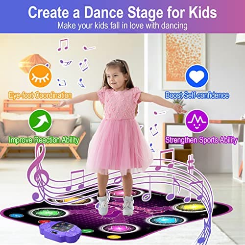 Aucrsozk Enfants Tapis de Danse pour 3 4 5 6 7 8+ Ans Filles avec Bluetooth, Musique Tapis Danse avec 6 Flèches de Lumière LED, Électronique Dance Mat avec Volume Réglable pour Cadeaux de Vacances
