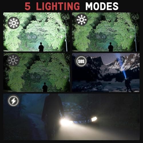 WEDETIAN Lampe Torche LED Rechargeable, 30000 Lumens Lampes Tactique de Poche Ultra Puissante, 5 Modes D'éclairage IP65 Étanche Pour Camping Randonnée Urgence