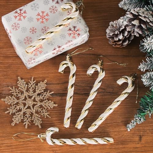 Sucre d'orge Glitter de Noël,12 pcs Candy Cane Canne à Sucre Noel Déco, Bonbons de Canne Decoration Plastique avec des Cordes,Décoration à Suspendre pour Sapin de Noël,Scintillant Doré,13cm