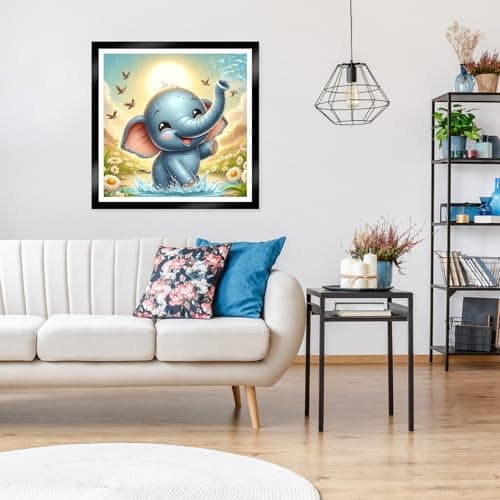 MOGTAA Éléphant Peinture Diamant Adulte, 5D Animaux Diamond Painting Complet Diamant Kit Enfants, Diamant Painting Paysage Strass Point de Croix Cristal pour Murale Décor 30x30cm