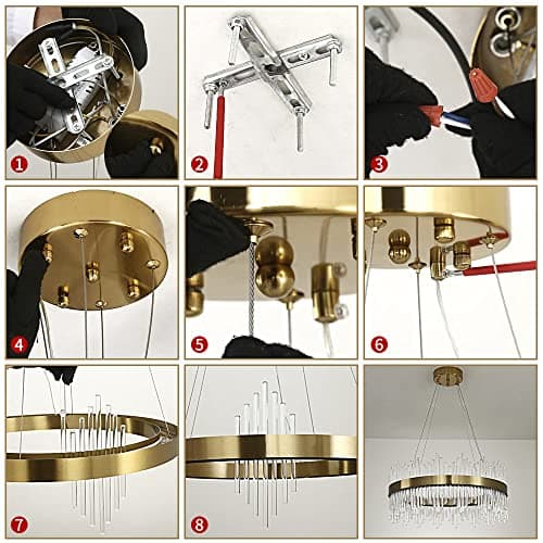Chandelier en cristal d’or moderne pendentif Light, Dimmable lampe ronde en cristal de luxe, pour le salon, la salle à manger, la chambre, le Restaurant, Ø60 cm
