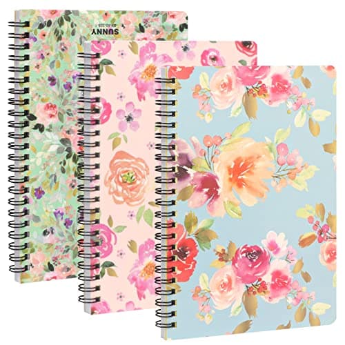 Toplive A5 Spiral notebooks, pack de 3 épais plastique Hardcover Liner A5, 80 pages / 160 pages Journal de notes d'étude et de réunion, fournitures scolaires de bureau (fleurs - bleu + rose + rouge)