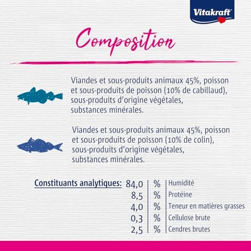 Vitakraft Poésie Délice - Repas en sauce pour chat adulte - Assortiment de poissons labellisé MSC : cabillaud et colin - Recette sans céréales ni sucre ajouté (6 x 85g)