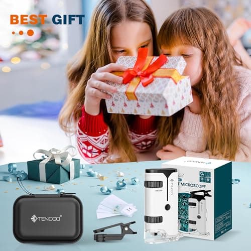 Mini Microscope de Poche 100x-250x pour Enfants Adultes, Microscope portable avec 5 Lames de Microscope, Adaptateur de Téléphone, Miniscope Portable pour Enfants Adultes, Scientifique Education, Blanc