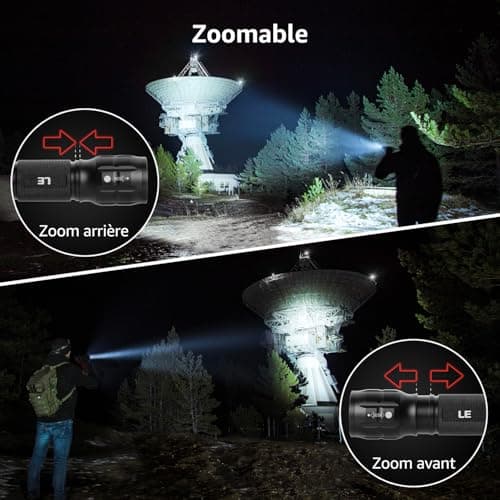 Lepro Lampe Torche Zoomable 3 Piles AAA Incluses | Lampe de poche LED puissante, étanche IPX4, corps en aluminium, compacte, pour camping, randonnée, urgence