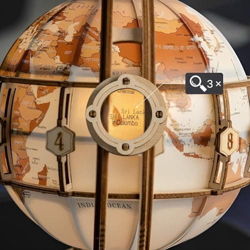ROKR Puzzle 3D Bois Globe Lumineux Maquette en Bois a Construire STEM Cadeau de Noël Unique pour Papa Homme (ST003)