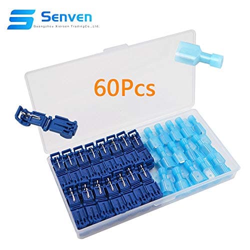 Senven 60Pcs (30 paires) Terminal de ligne t-Tap avancé, connecteur câble connecteur rapide auto-exfoliant et kit connecteur terminal mâle entièrement isolé - Bleu 60pcs