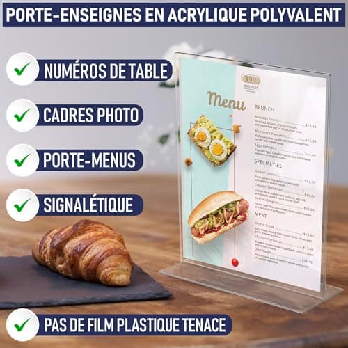 Porte Document A4 en Acrylique – Présentoir de comptoir en T double face, chargement par le bas, base extra large. Idéal pour menus, cadres photo, bureaux, écoles, salles de classe (A4 – Lot de 3)