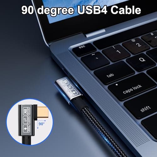 HOTUTUKI 90Degree Câble USB4, avec câble Thunderbolt 4, câble de charge 240W, câble de données 40 Gbps, 8K @ 60Hz HDR, câble USB C vers USB C, pour Hub, Dock,PC, eGUP (90Degree Câble USB4-1M)