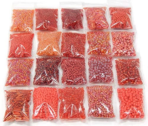 Rocailles Lot de 20 Perles de 2/3/4/6 mm 400 g Lot de 20 Perles de Verre et Forme Ronde Kit de Bricolage Perle pour raviver Les Petites Perles, Verre, Rouge