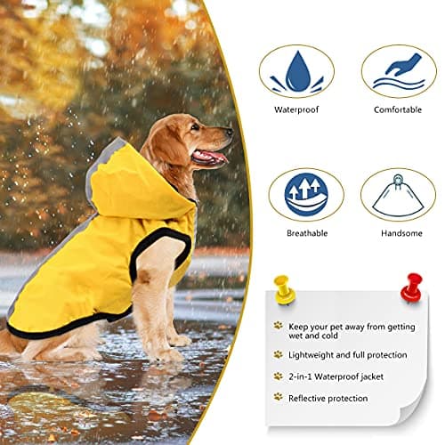 Idepet Imperméable imperméable pour Chien 2 en 1,Combinaison légère pour Animaux de Compagnie Chien à Capuche Poncho de Pluie Respirant à Couverture intégrale pour Petits Chiens de Taille Moyenne