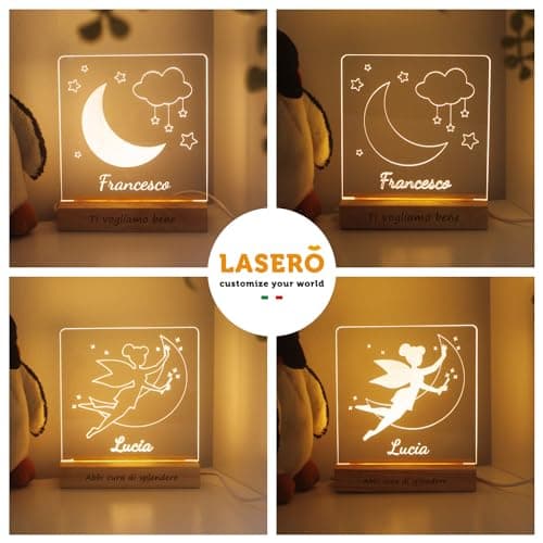 LASERÒ Veilleuse Bébé Personnalisé avec Prénom - Cadeau Naissance Fille - Lampe de Chevet Enfant Cadeau Bapteme Garcon (Fée)