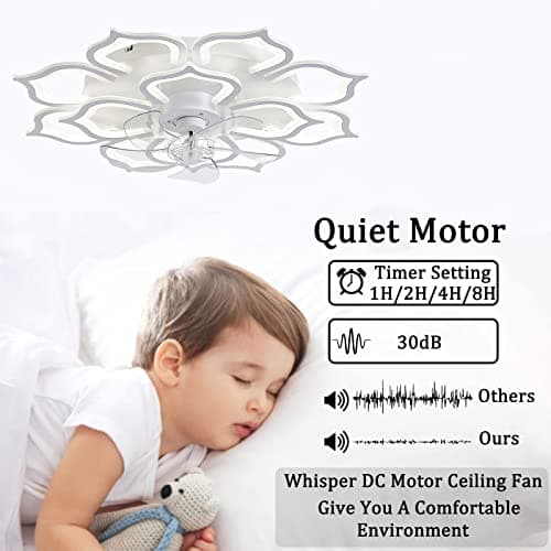 Grand Ventilateur De Salon Floral Avec Lumière, Ventilateur De Plafond Design À 6 Vitesses LED Dimmable, Moteur DC Réversible, Modes Hiver Et Été, Plafonnier Avec Ventilateur Et Minuterie-White||80CM