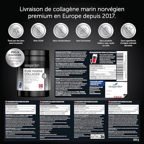 Seagarden Collagène marin en poudre pur (Type I et III) |Pour les articulations, les Os, les Muscles, la Peau | Pre Workout Booster Puissant | Non aromatisé |300g 2 mois (Sans saveur)