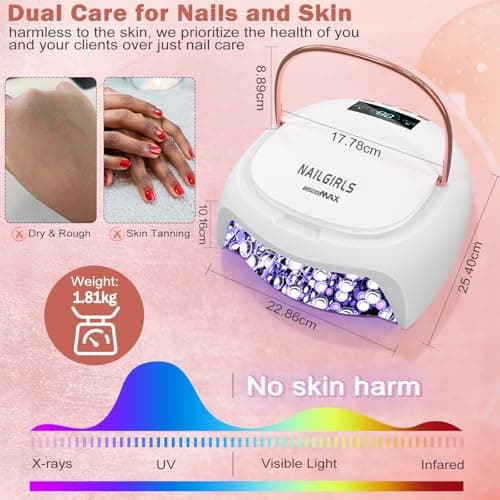 Lampe à Ongles Rechargeable,NAILGIRLS 80W Sans Fil Lampe Led UV Pour Ongles Capteur Automatique Séchoirs à Ongles avec 4 Réglages de Minuterie Lampe Pour Ongle Gel Professionne pour salon