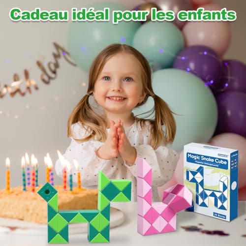 ECHOCUBE Serpent Magique, 2 Paquets de 24 Pièces Magique Cube de Serpent Twist Casse-tête Cadeaux de Fête, Jouets Créatifs Magic Ruler Snake Cube pour Enfants/Adultes (Vert et Rose)