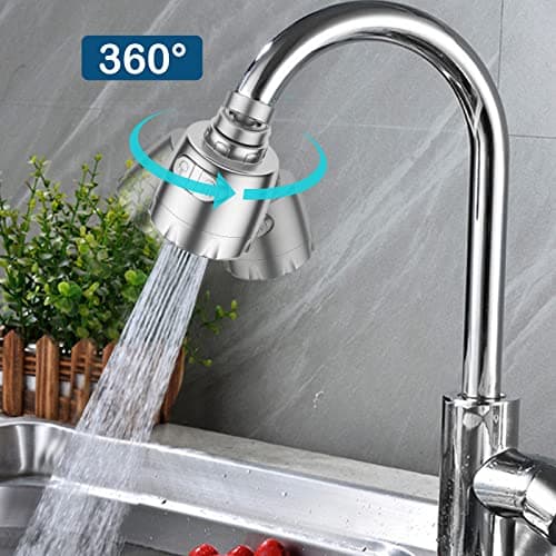 Vinabo Aérateur pour robinet rotatif à 360 °, buse robinet cuisine, évier avec filtre régulateur de tête, 2 modes, aérateur robinet, atomiseur robinet, tête robinet de cuisine, argenté