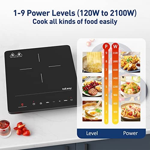 Plaque à Induction Portable, Plaque de Cuisson à Induction 2100W, Table Induction 1 Foyers, Avec Minuterie, Verrou Enfants (Plaque 1 Feux -B)