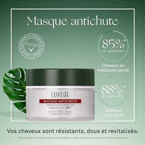 LUXÉOL - Masque Cheveux Antichute - Volume & Brillance - Diminue La Chute De Cheveux - Soin Cheveux Enrichi En Extrait De Kératine - Fabriqué En Europe - 200ml