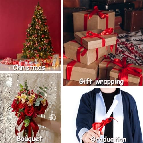 XMASOLD Lot de 2 rubans de satin de 25 mm - Rouge - 22 m - Pour emballage cadeau, bricolage, bouquet de fleurs, décoration de douche de bébé