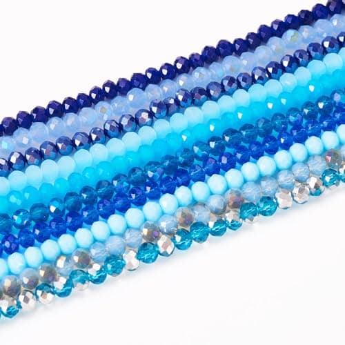 FASHEWELRY Lot de 1270 perles rondes à facettes en verre galvanisé pour fabrication de bracelets, colliers, bijoux - Bleu