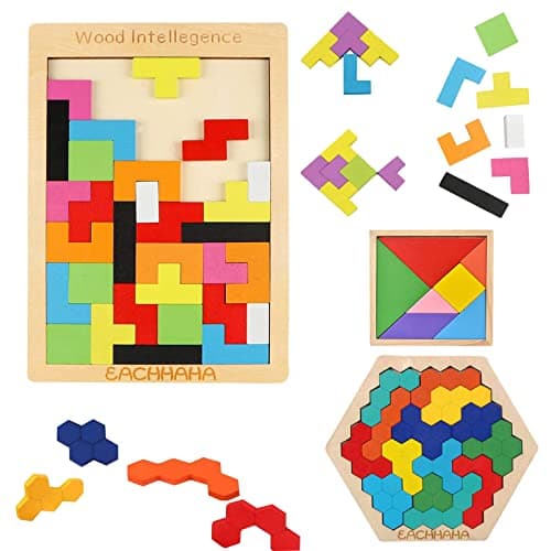 EACHHAHA Puzzle Enfant 3 Ans,Tangram Bois Puzzle 3 en 1,Casse-tête en Bois, Améliorer la pensée logique et la cognition des Structures géométriques,Cadeau d'anniversaire pour Enfants