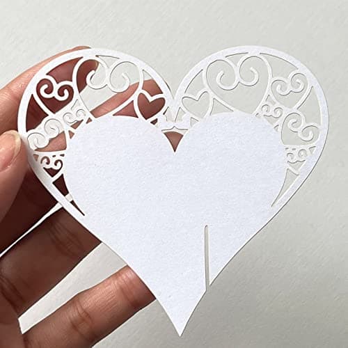 Fayemint 50 Pièces Forme Coeur Nom Carte, Carte de Verre Porte Nom Marque, Place Coeur Mariage Fete Decoration, pour Fêtes de Mariage, Fêtes D'anniversaire, Décoration de Verres à Vin (Blanc)