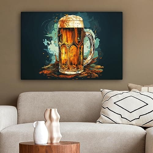MuchoWow© Impression sur Toile Decoration Murale Peinture 60x40 cm Tableaux Decoratifs Muraux Décoration Chambre Rétro - Bière - Pulpe - Verre - Peinture - Bleu
