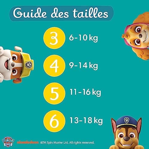 Pampers Baby-Dry, Taille 4, 222 Couches, 9-14kg, A La Rescousse Contre Les Fuites Grâce A Une Protection Intégrale Jusqu'à 12h, Edition Limitée avec La Pat’Patrouille, Pack 1 Mois