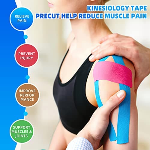 PHYTOP 12 rouleaux de Bande de Kinésiologie Prédécoupée – Tape Kinesiologie 5cm x 5m pour le genou, l'épaule et le coude, K Tape pour le soutien musculaire et la récupération après une blessure