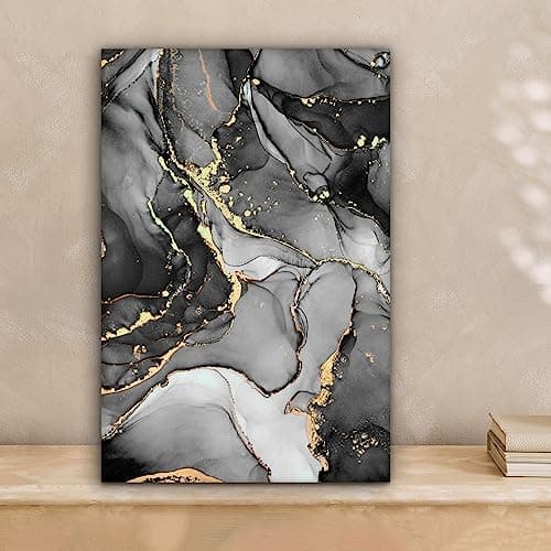 MuchoWow© Impressions sur Toile 20x30 cm Deco Tableau Murale Decoration Salon Peinture Tableaux Chambre Toiles Maison Marbre - Noir - Or - Gris