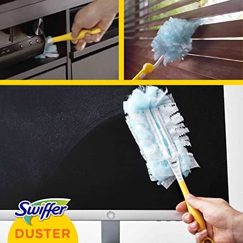 Swiffer Duster Attrape & Retient, Kit 1 Manche et 5 Recharges, Attrape Et Retient Jusqu’À 3 Fois Plus De Cheveux Et Poussière Qu’Un Plumeau Ordinaire