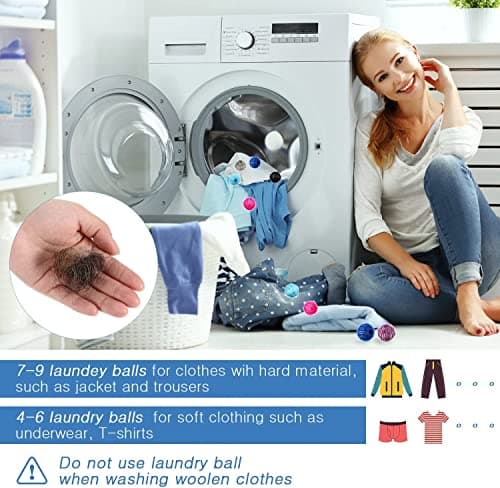 Boule Anti Poils Machine à Laver, 8 Pièces Nylon Boule de Lavage Réutilisable Colorfast Pour Meilleure Friction du Linge, Réduire l'enchevêtrement et Nettoyage Efficace