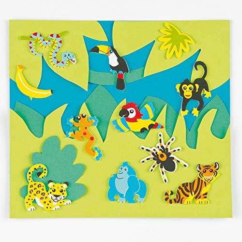 Baker Ross Lot de 100 Autocollants en Mousse - Motif Jungle et forêt Tropicale