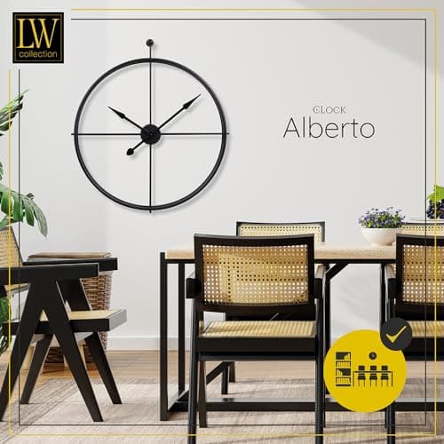 LW Collection Horloge Murale Alberto Noir 80 cm - Grande Horloge Murale Industrielle en Métal - Horloge Murale Moderne - Mouvement Silencieux - Horloge Silencieuse