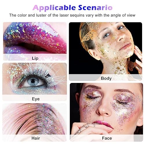 6 Pièces Paillettes Visage Festival - Gel Paillettes Visage Glitter - Paillette Cheveux, Paillettes Corps pour Maquillage Festival Fête Noël Pâques, Maquillage de Théâtre, Carnaval