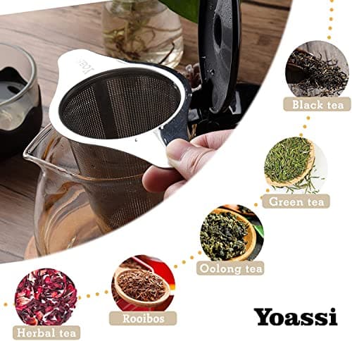 Yoassi Filtre à Thé,2PCS Infuseur à thé Trou Fin en 304 Acier Inoxydable, Passe-Thés à Manche avec Deux Languettes Et Couvercle Universel pour Théière, Mug, Tasse, Bouteille