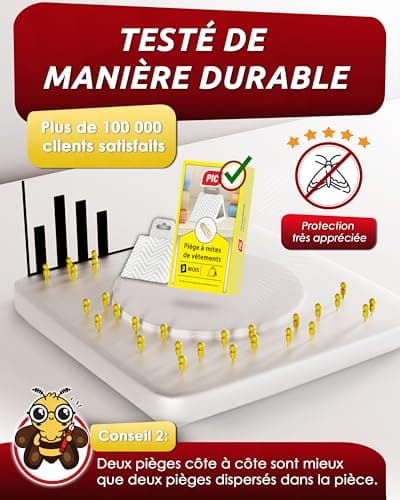 PIC Piège Produit Anti Mites Textiles Paquet de Trois 3x2 pièces - approprié pour la Protection de Tous Les vêtements dans l'armoire et en Stockage alternative à spray anti mites textiles