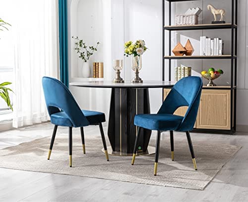 Wahson Lot de 2 Chaises de Salle à Manger, Chaise Salle a Manger en Velours Chaise Moderne avec Pieds en Métal, Chaise de Salon Rembourrées pour Cuisine/Restaurant, Bleu