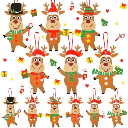 Kit Bricolage Noel Enfant, 12 Pièces Renne Suspendue de Noël, Activites Manuelles Enfants Noel, Autocollants en Mousse Pendentif Créatif DIY pour Décoration Arbres de Noël, Fenêtres