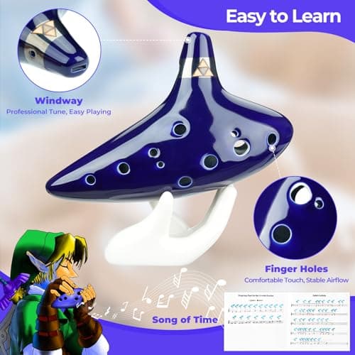 Ohuhu Ocarina, Legend of Zelda Ocarina 12 Trous Céramique Alto C Instrument de Musique, Zelda Ocarina avec Livre de Chansons (Chansons de la légende de Zelda) Cadeau pour les fans de Zelda Bleu