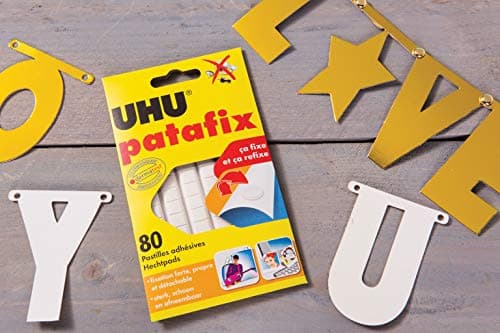 UHU Patafix blanche - pastilles adhésives prédécoupées, pâte à fixer, repositionnables, blanche, 80 pastilles