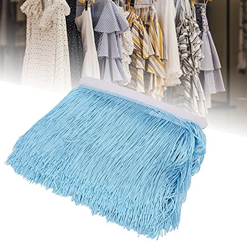 Gland à franges de 14 cm de long, garniture de franges de couture de robe latine, garniture de franges de rideau à pompons larges pour l'artisanat de couture (Bleu ciel)