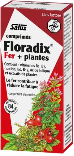 Salus Floradix Fer + Plantes - Formule Liquide Anti-Fatigue Riche en Fer - Enrichi en Vitamine C pour une Bonne Absorption - 84 comprimés