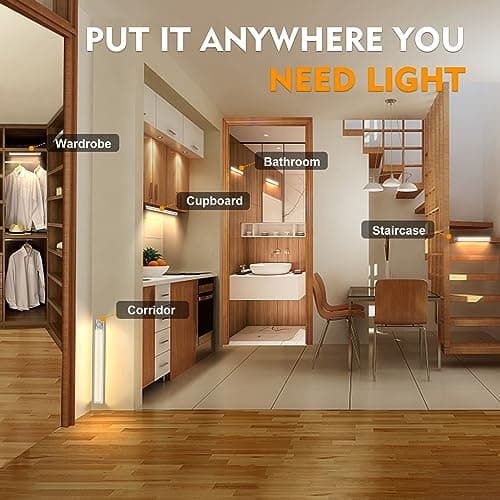 DFGOTOP Reglette 120 Led Cuisine Rechargeable USB, 30CM Lampe de Placard Led Detecteur Mouvement, Eclairage Bande Armoire sous Meuble Sans Fil, Lumiere 3 Couleurs 4 Modes