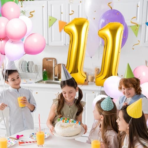 Ballons Anniversaire 11 Or - 100cm - Ballon Chiffre 11 Numéro 11 - Happy Birthday Decoration Ballons Fête d'anniversaire Ans Vole Grâce à l'Hèlium 11