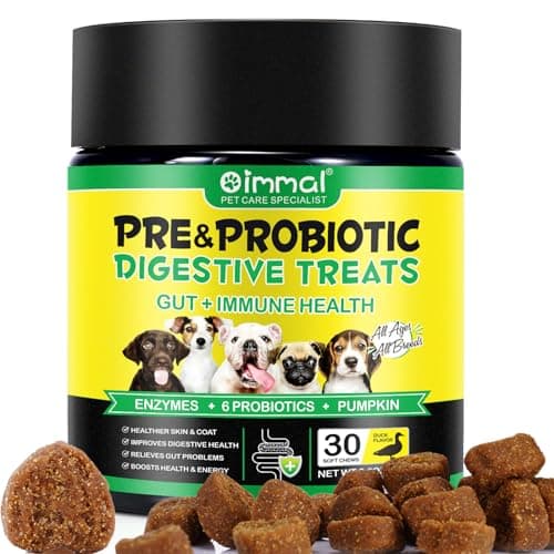 Probiotiques pour Chiens,Probiotique Doux à mâcher pour Chiens Enzymes digestives,Santé intestinale,Équilibre des levures, Système immunitaire et Soutien de la santé Globale (30 Soft Chews)