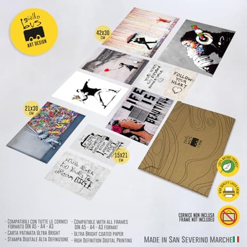 Giallobus - Lot de 10 Affiches murales - Banksy - Collection Banksy 1 - Papier couché - | 2 x A3 42x30cm | 4 x A4 30x21cm | 4 x A5 21x15cm | - sans Cadres - Tableaux Modernes Salon