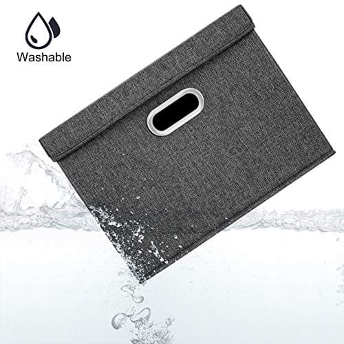 TYEERS Grande Boîte de Rangement avec Couvercle, Tissu, Pliable, Lavable, Rangement Tissu, 44x30x29 cm, Lot de 3, Noir